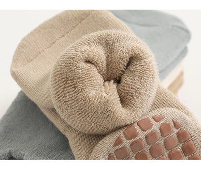 Collection of cute unisex baby accessories: three pairs of anti-slip cartoon winter socks