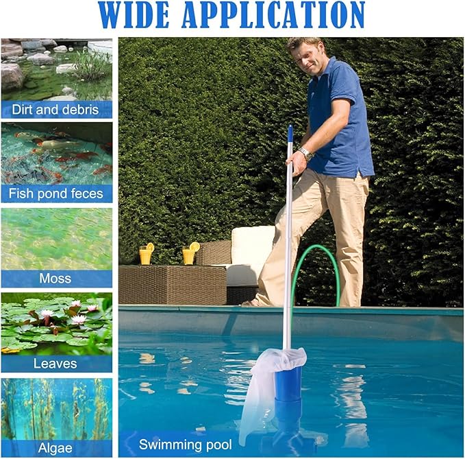 TIDYPOOL manual vacuum, a lightweight pool tool for effortless removal of debris from pools and ponds.