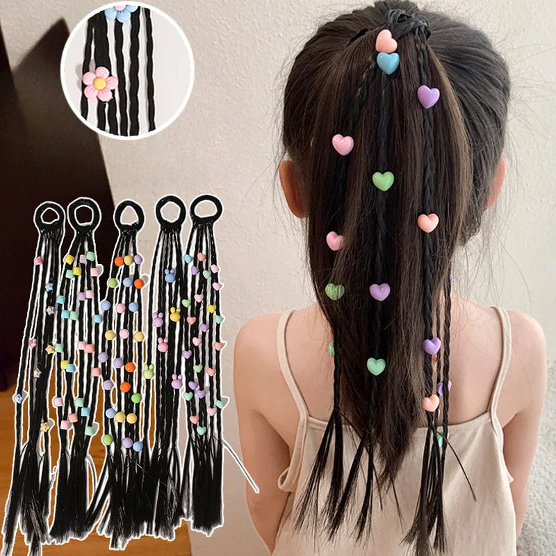 Tiny flower & heart hair beads with elastic, perfect clip-in ponytail accessory for girls