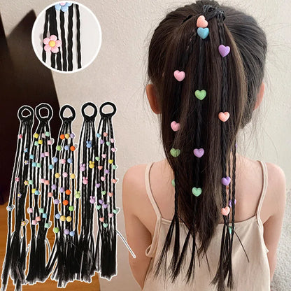 Tiny flower & heart hair beads with elastic, perfect clip-in ponytail accessory for girls