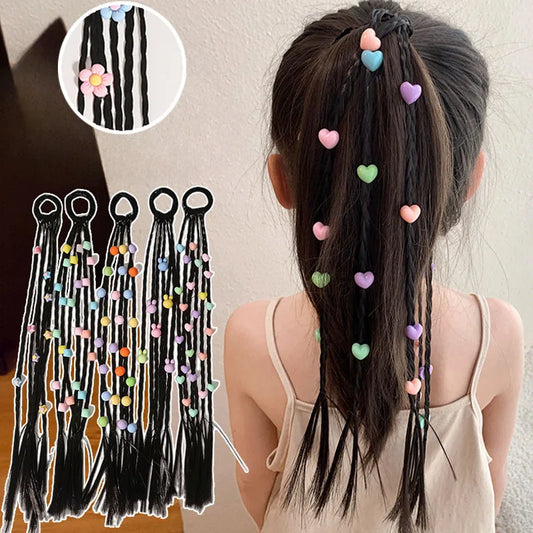 Tiny flower & heart hair beads with elastic, perfect clip-in ponytail accessory for girls