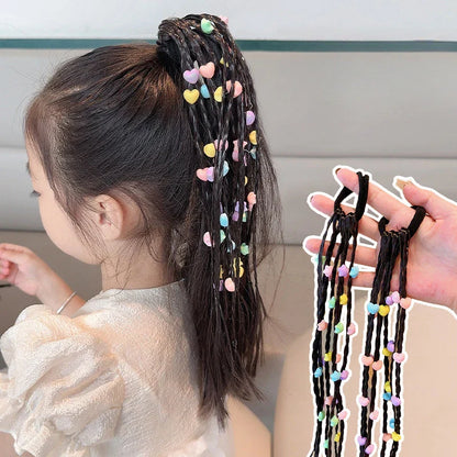 Girls' ponytail clip-in with colorful flower and heart design hair beads on an elastic band
