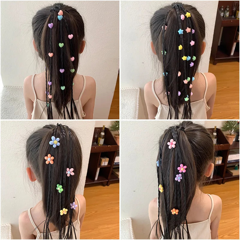 Cute kids' hair accessory: tiny flower and heart hair beads for ponytails, clip-in style