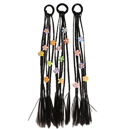 Children's hair jewelry: flower and heart themed hair beads on an elastic for ponytails