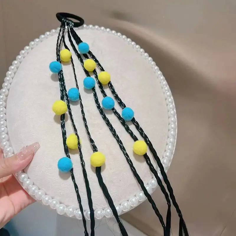 Elastic hair band with tiny flower and heart hair beads, ideal for girl's ponytails