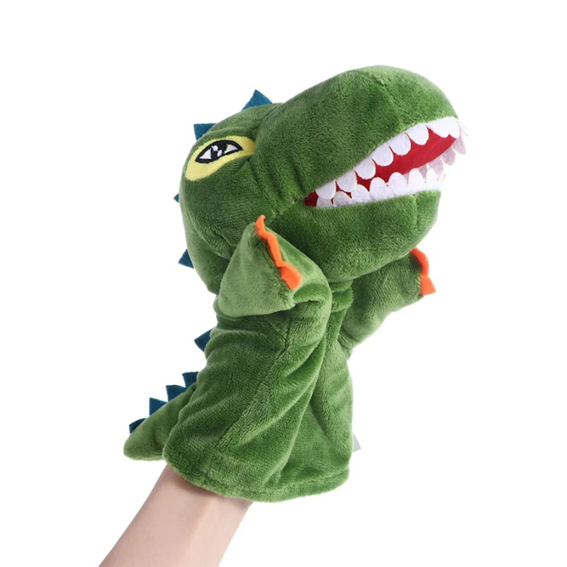 Close-up of a TinyTales fox finger puppet, part of a set of plush animal toys for kids' storytelling.