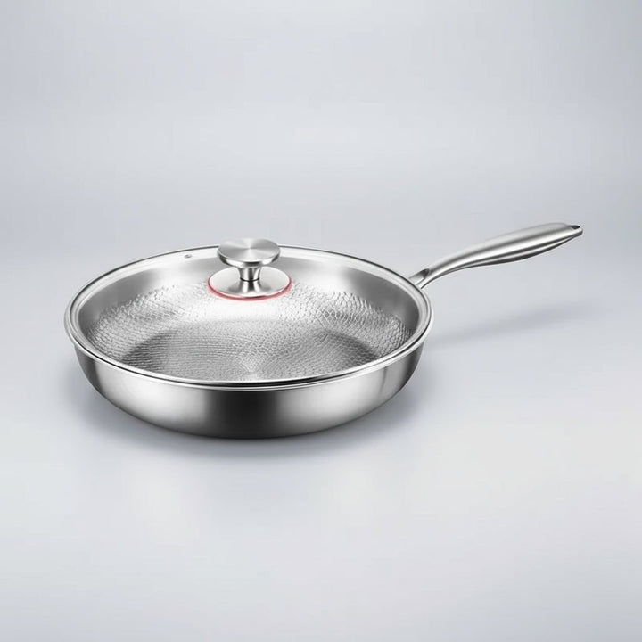 Heavy-duty non-stick skillet with a beautiful hammered titanium finish, ideal for induction hobs.