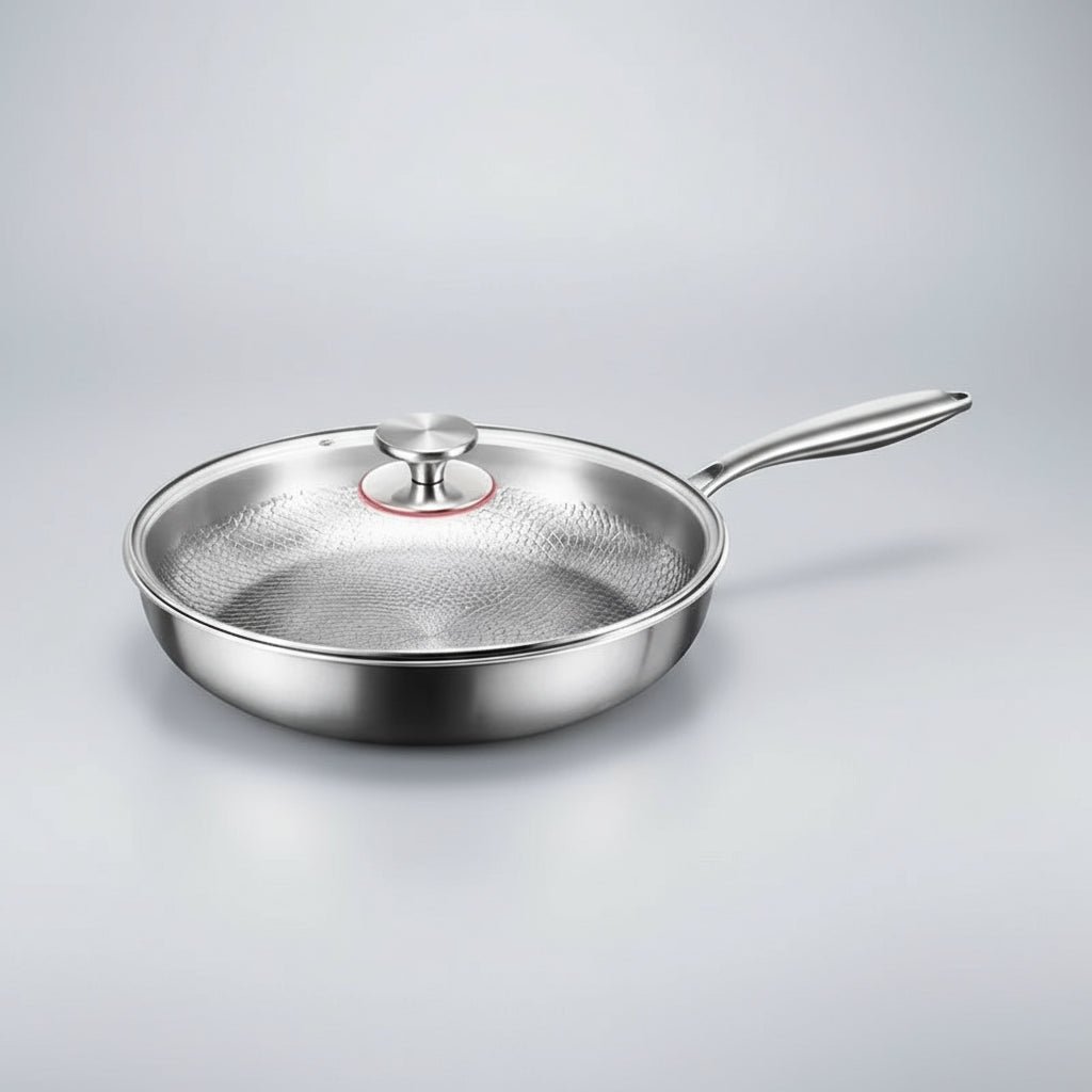 Get this durable titanium non-stick induction skillet, a hammered frying pan for all your cooking needs.