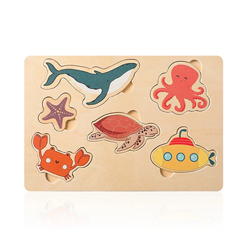 Toddler wooden puzzle with various vegetable shapes, promoting preschool learning.