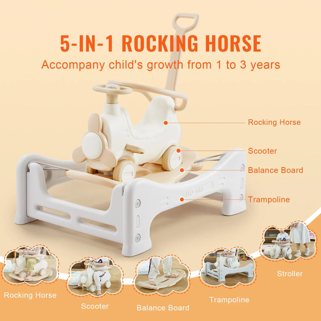 Safe HDPE toddler rocking horse with secure handles for early development & motor skills. Indoor/outdoor play.