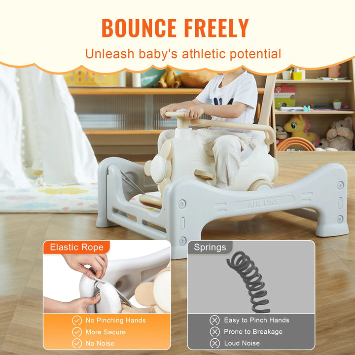 Kids 5-in-1 activity center featuring a fun toddler trampoline for active play & balance development.