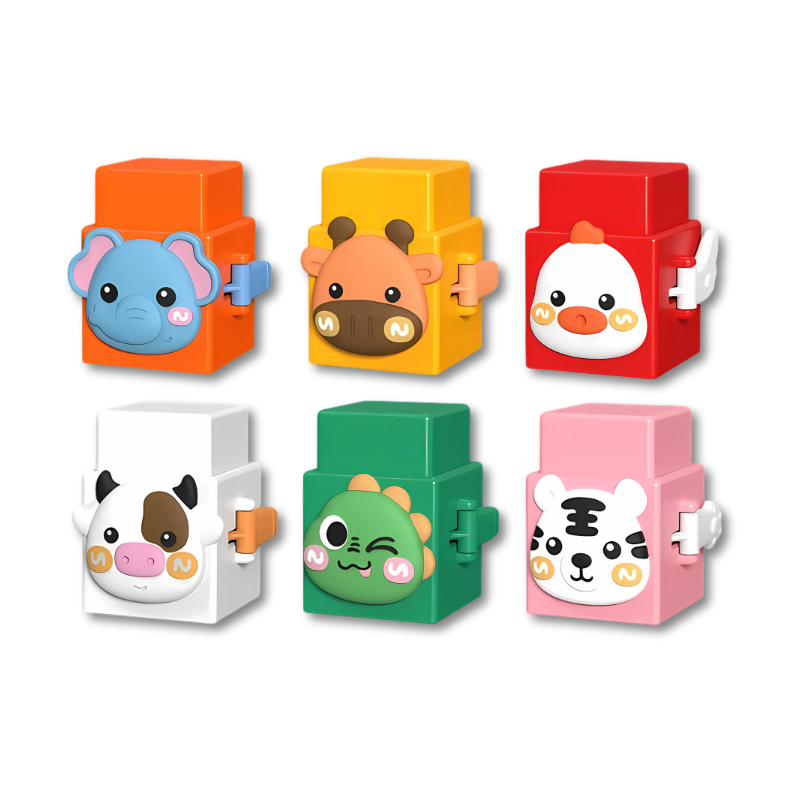 Educational animal stacking blocks set for toddlers, showing various vibrant wooden animals arranged in a tower, ideal gift for kids