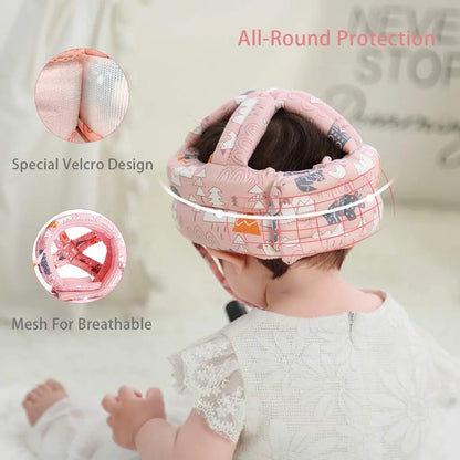 Crawling aid: soft anti-fall safety helmet, protecting toddler's head during exploration.