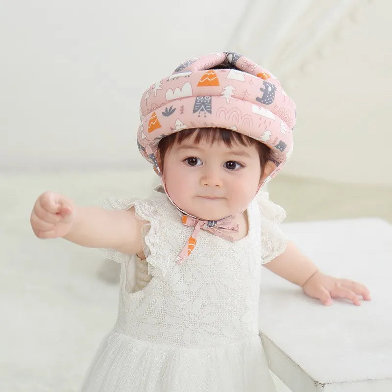 Detail of the cushioning inside a toddler anti-fall safety helmet, soft head protection.