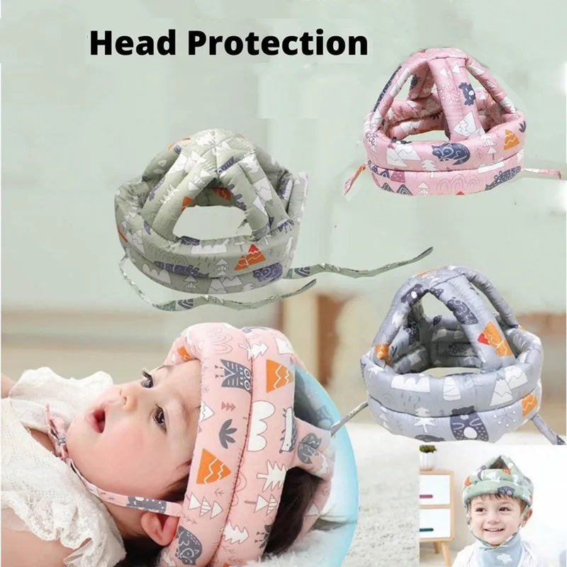 Soft infant helmet for head protection, adjustable anti-fall cap for toddlers learning to walk.