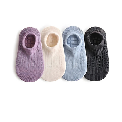 Set of comfortable breathable toddler anti-slip ankle socks in various colors for baby's first steps