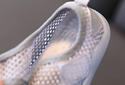 Yellow baby breathable mesh shoes with anti-slip design, perfect summer footwear for toddlers.