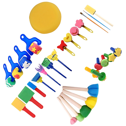 Toddler art kit with colorful sponge brushes for kids' painting, promoting creative play and fine motor skills.