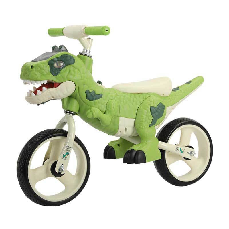 Toddler balance bike with green dinosaur design and light-up wheels for kids 2-5 years