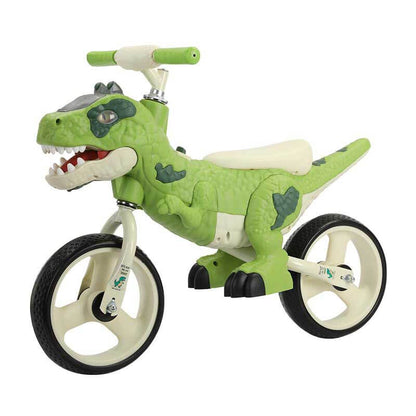 Toddler balance bike with green dinosaur design and light-up wheels for kids 2-5 years