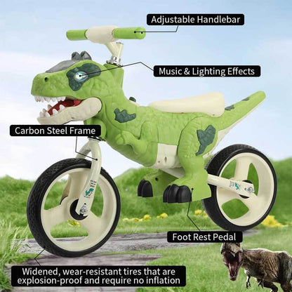 Balance bike with dinosaur graphics and LED lights, ideal gift for active toddlers aged 2-5