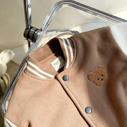 Green toddler baseball style winter coat with fleece, perfect for active boys & girls