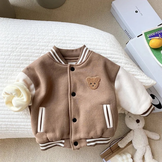 Front view of a versatile toddler fleece baseball winter jacket, ideal for boys and girls