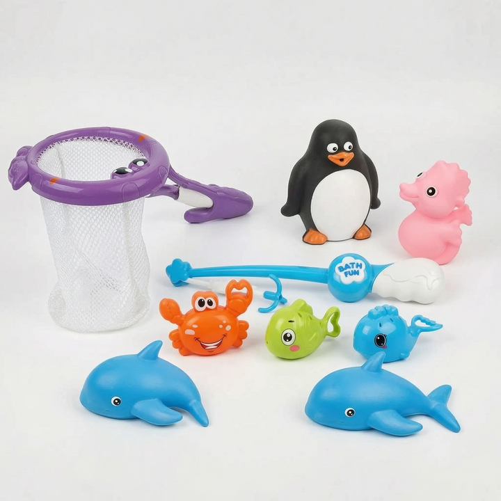 Interactive toddler bath fishing game set. Ideal gift for kids, promoting water play & hand-eye coordination.
