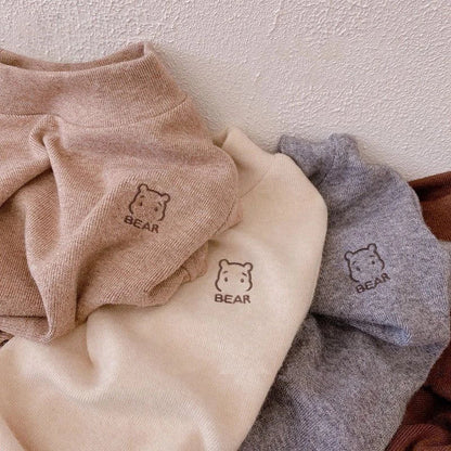 Unisex toddler bear fleece turtleneck shirt, perfect children's winter apparel