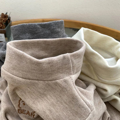 Cute kids' bear fleece turtleneck shirt, essential for toddler winter fashion