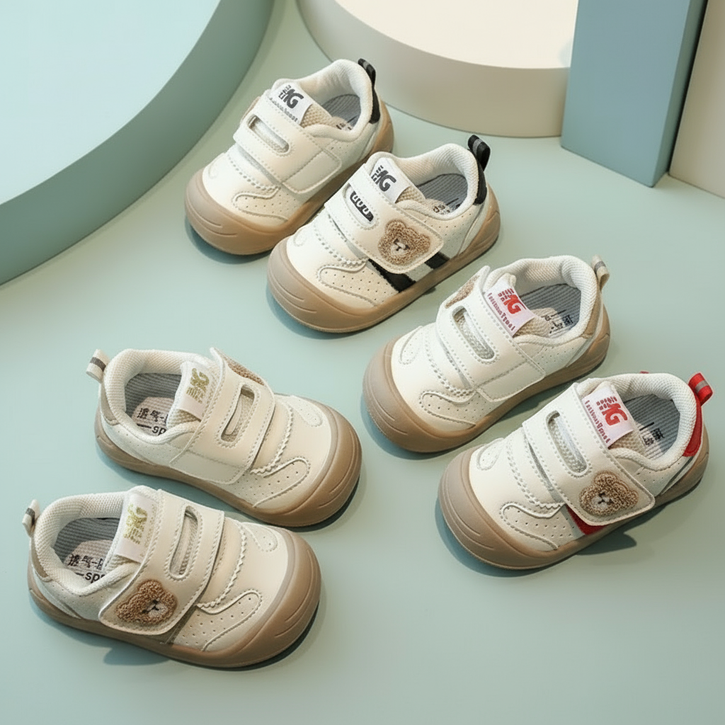 Toddler bear Velcro sneakers, flexible sole kids shoes for easy wear and play