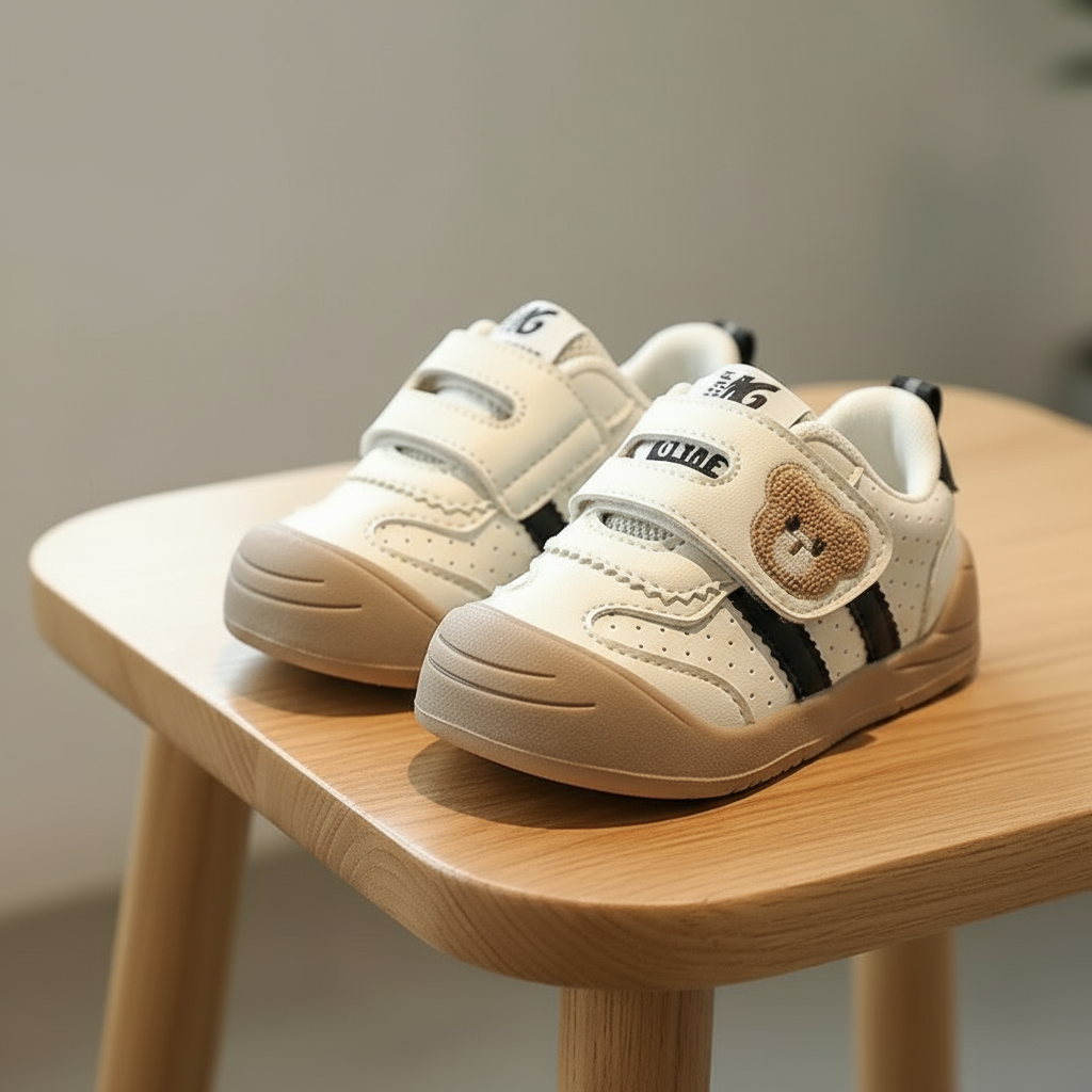 Kids' bear Velcro sneakers in a vibrant color, essentials for toddler play and style