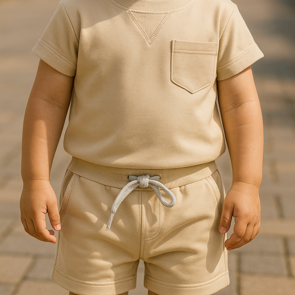 Casual toddler boys' cotton summer outfit featuring a striped top and solid shorts for active play.
