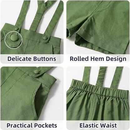 Detailed shot of the soft cotton linen shorts, part of a formal wear set for young boys