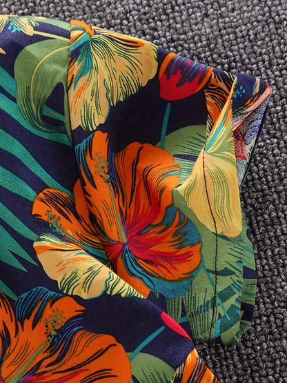 Boys' summer outfit featuring a comfortable short-sleeve tee and matching shorts with botanical print.