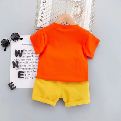 Boys' two-piece animal print cotton outfit, ideal for toddler summer casual wear.