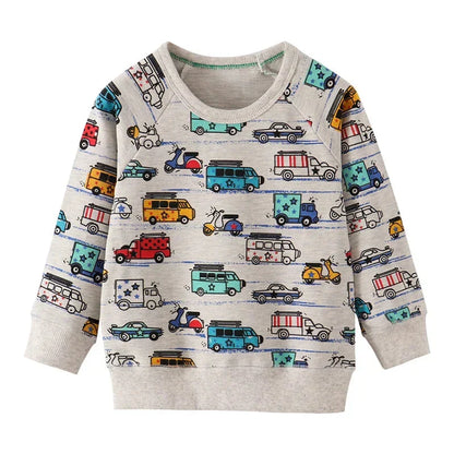 Bright yellow toddler pullover with a car motif, ideal for active children.