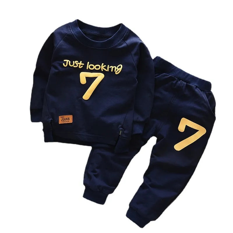 Toddler boys casual t-shirt & pants matching set, cotton modal blend for comfort