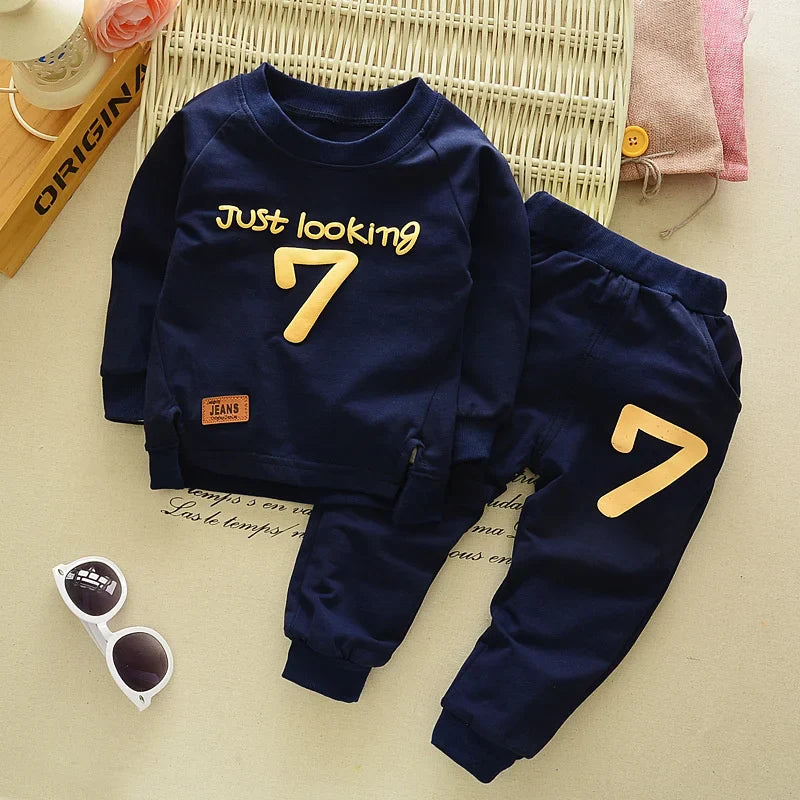Detail of the fabric on toddler boys t-shirt and pants matching set, cotton modal blend