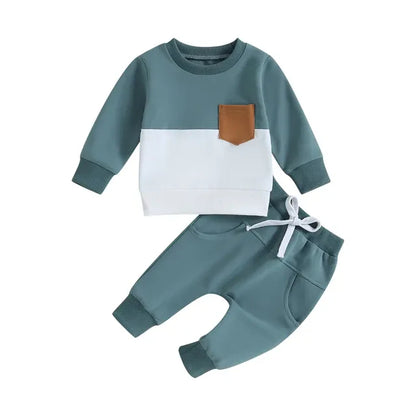 Soft grey cotton blend tracksuit for toddler boys, a versatile long-sleeve and pants outfit