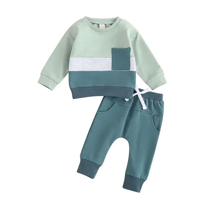Toddler boys' comfortable green cotton blend tracksuit, suitable for everyday casual wear