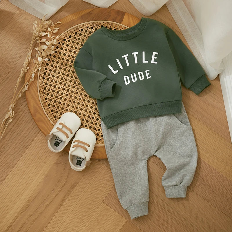 Soft cotton long-sleeve sweatshirt for toddler boys, part of an autumn outfit.