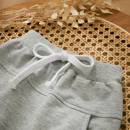 Close-up of the letterprint on a toddler boys' casual cotton autumn sweatshirt.