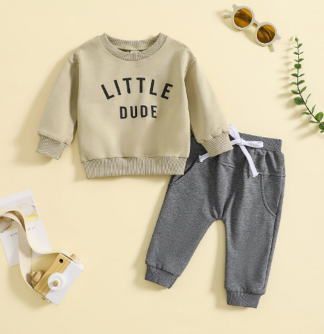 Two-piece cotton set for toddler boys, featuring a sweatshirt and pants, autumn style.