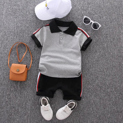 Toddler boys' cotton polo shirt and shorts set in blue, perfect for summer casual wear