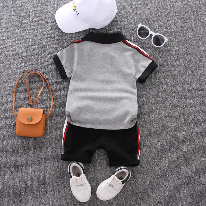 Soft cotton baby boy's outfit: blue polo shirt and matching shorts for infant fashion