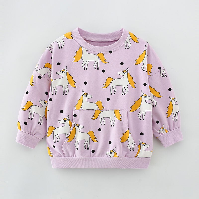 Pale yellow kids' cotton pullover sweater with charming dinosaur illustrations, perfect for spring/fall.