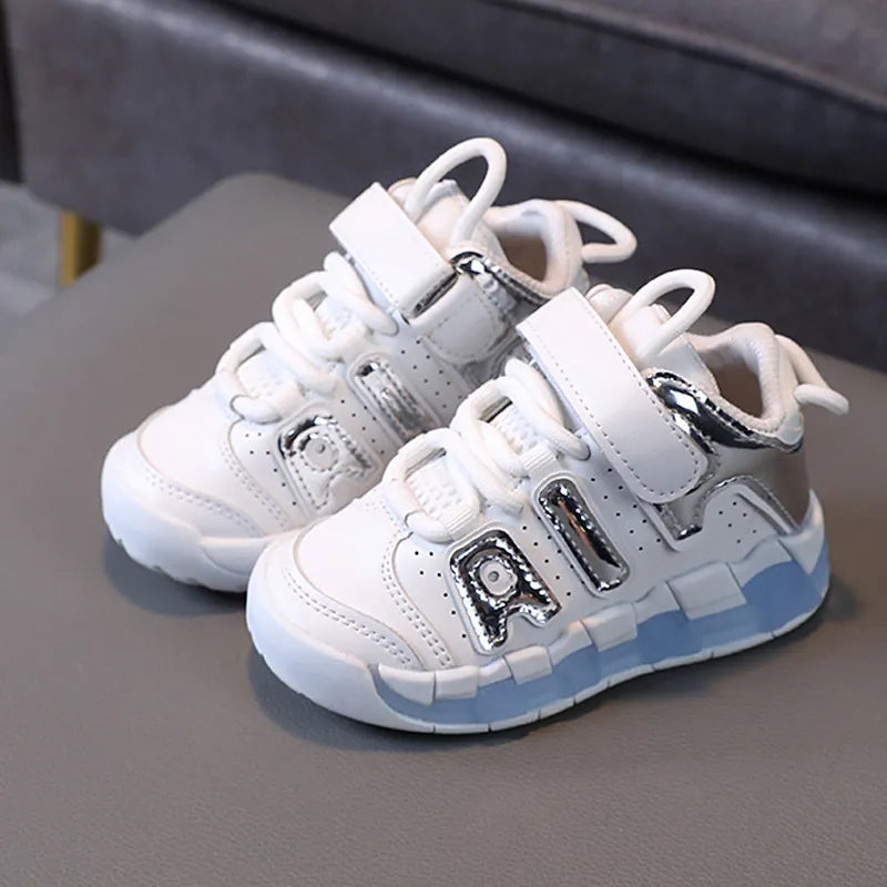 Toddler girls non-slip sports shoes, purple and pink, with convenient hook-loop closure.