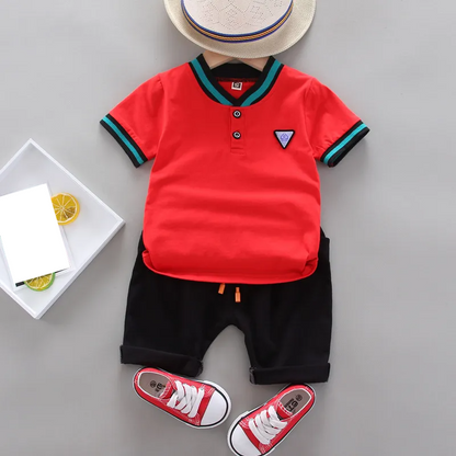 High-quality toddler boys' short-sleeve top and shorts set, made from soft cotton