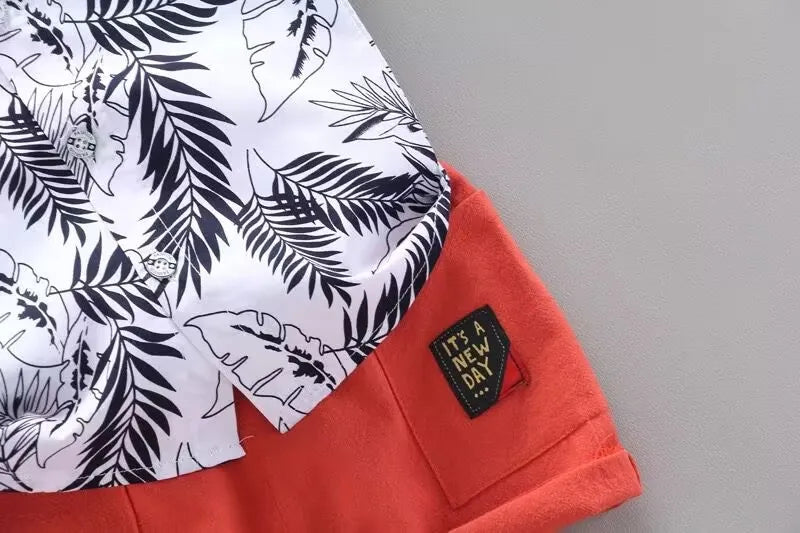 Stylish toddler boys' summer set: short sleeve graphic tee and coordinating shorts for daily comfort.